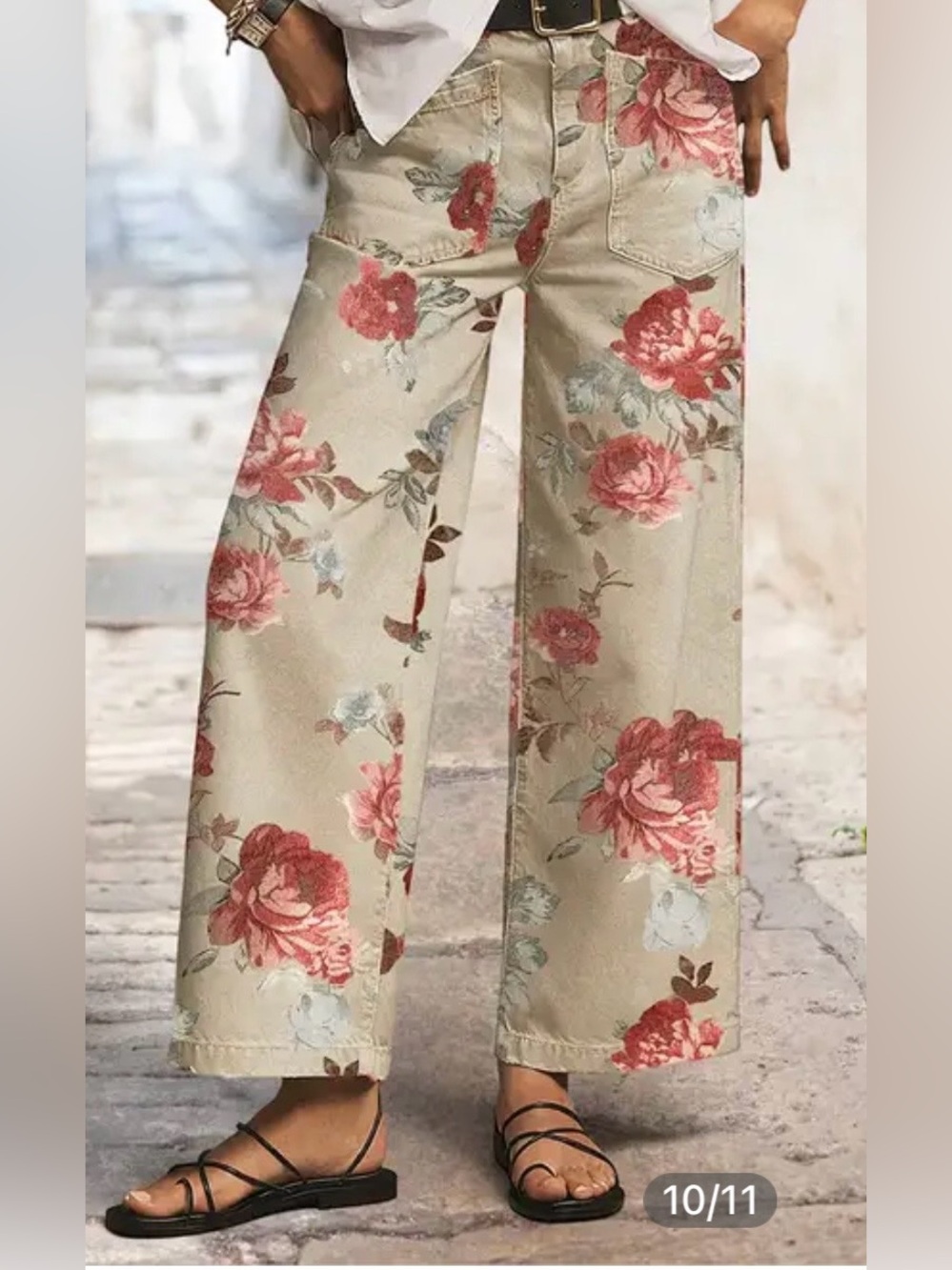 Flamingals Floral Print Patch Pocket High Rise Straight Leg Jeans
